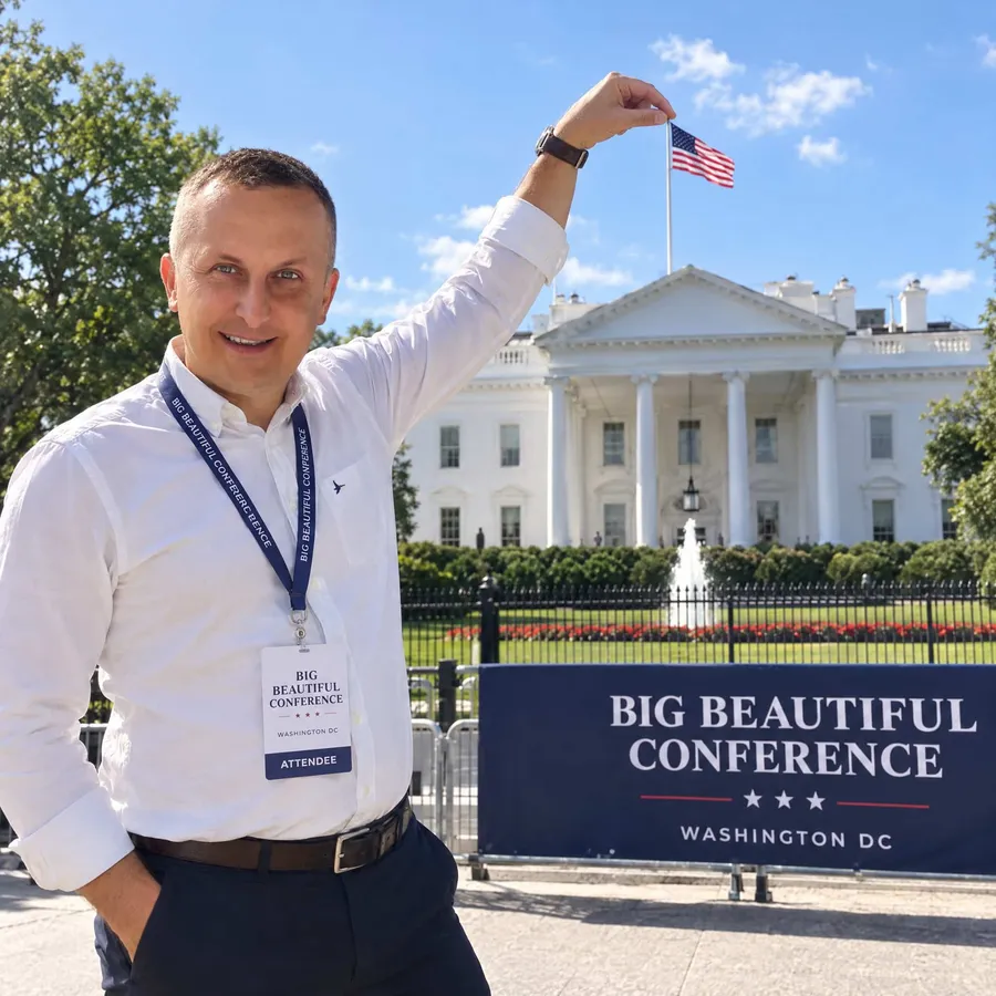 AI-generated: outside the White House during the conference trip