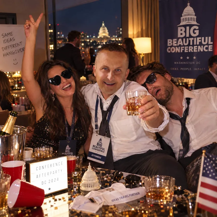 AI-generated: conference afterparty with a view of the Capitol